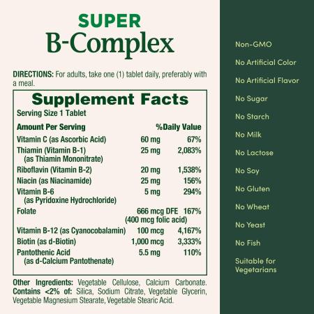 Nature's Bounty B Complex Super with Folic Acid and Vitamin C Tablets