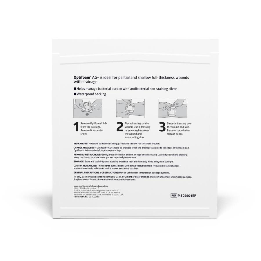 Optiform Def Medline Optifoam Ag Adhesive Foam Wound Dressings, 4 x 4 Inches Overall ...