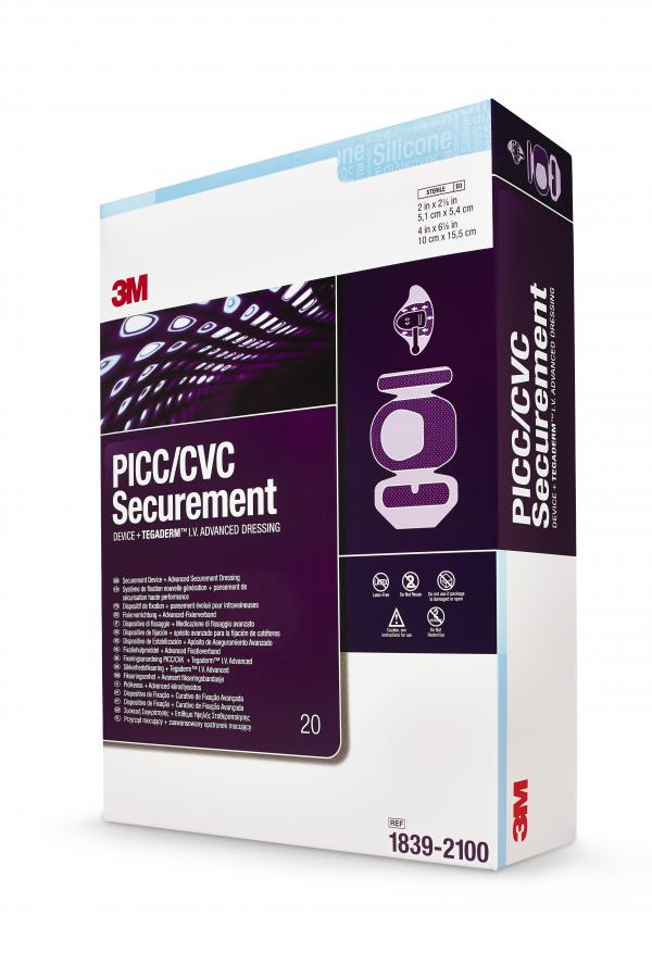 3M PICC/CVC Securement Device + Tegaderm IV Dressings, Sterile, Film, 6-1/8  x 4 Inch, 20 Count, #1839-2100