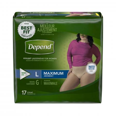Depend FIT-FLEX Absorbent Underwear, Large, 38 to 44 In. Waist, Adult,  Female, Tan, Heavy Absorbency, Pull On, Disposable, 17 Count, #48124