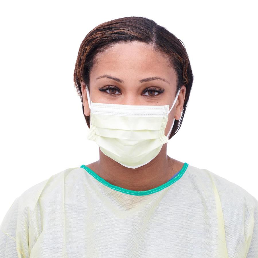 Medline Procedure Face Mask with Ear Loops , Yellow, Pleated ...