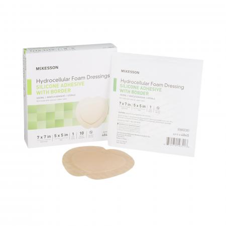 hydrocellular foam dressing McKesson Sacral 5-Layer Hydrocellular Silicone Adhesive Foam Dressings with Border, 9" x 9"