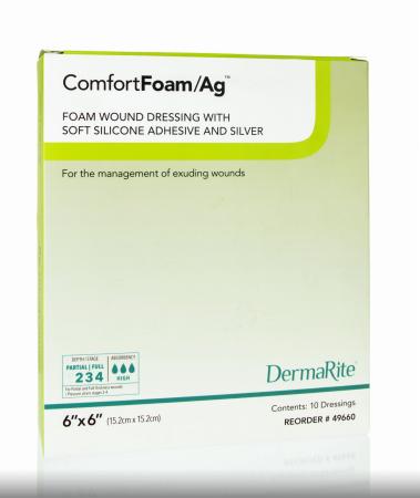 Silver Foam Dressing ComfortFoam/Ag 6 X 6 Inch Square Sterile
