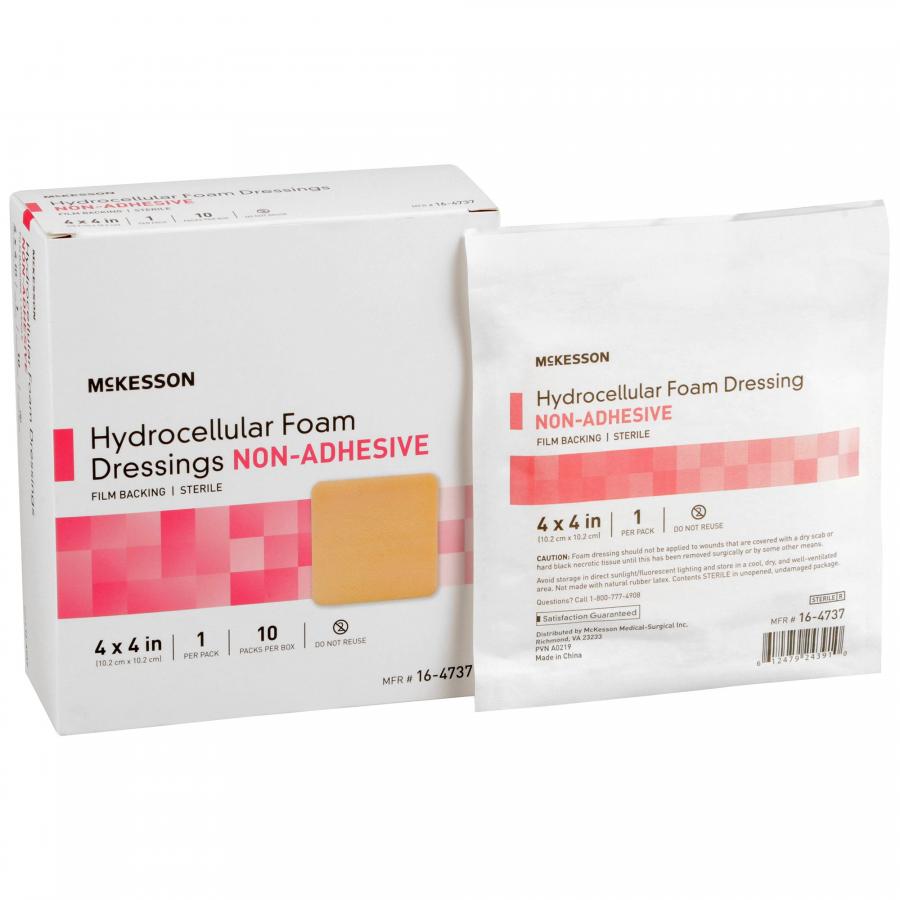 McKesson Non-Adhesive without Border Foam Dressings, Sterile, Tan,  Hydrocellular Foam, 4 x 4 inch, 100 Count, #16-4737