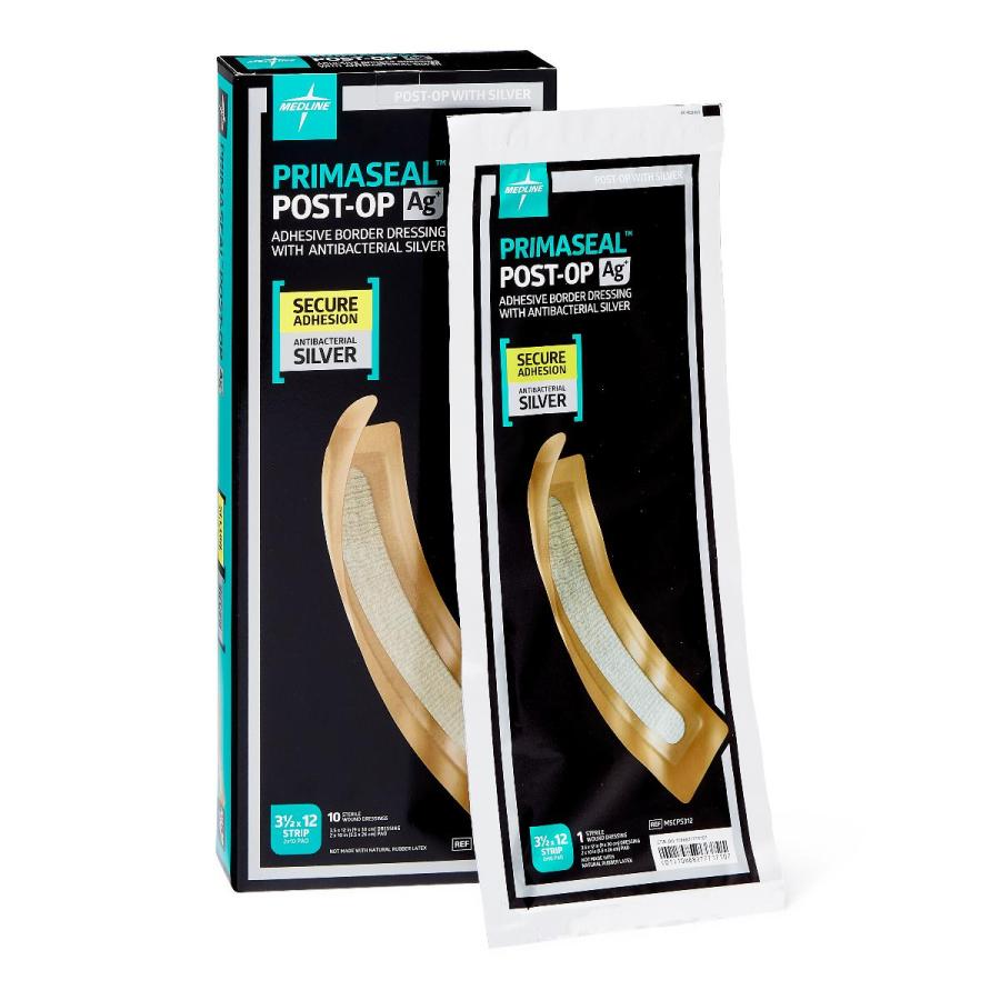 Medline PrimaSeal Ag+ Post-Op Dressings, 3.5 x 12 inch, All Over Body ...