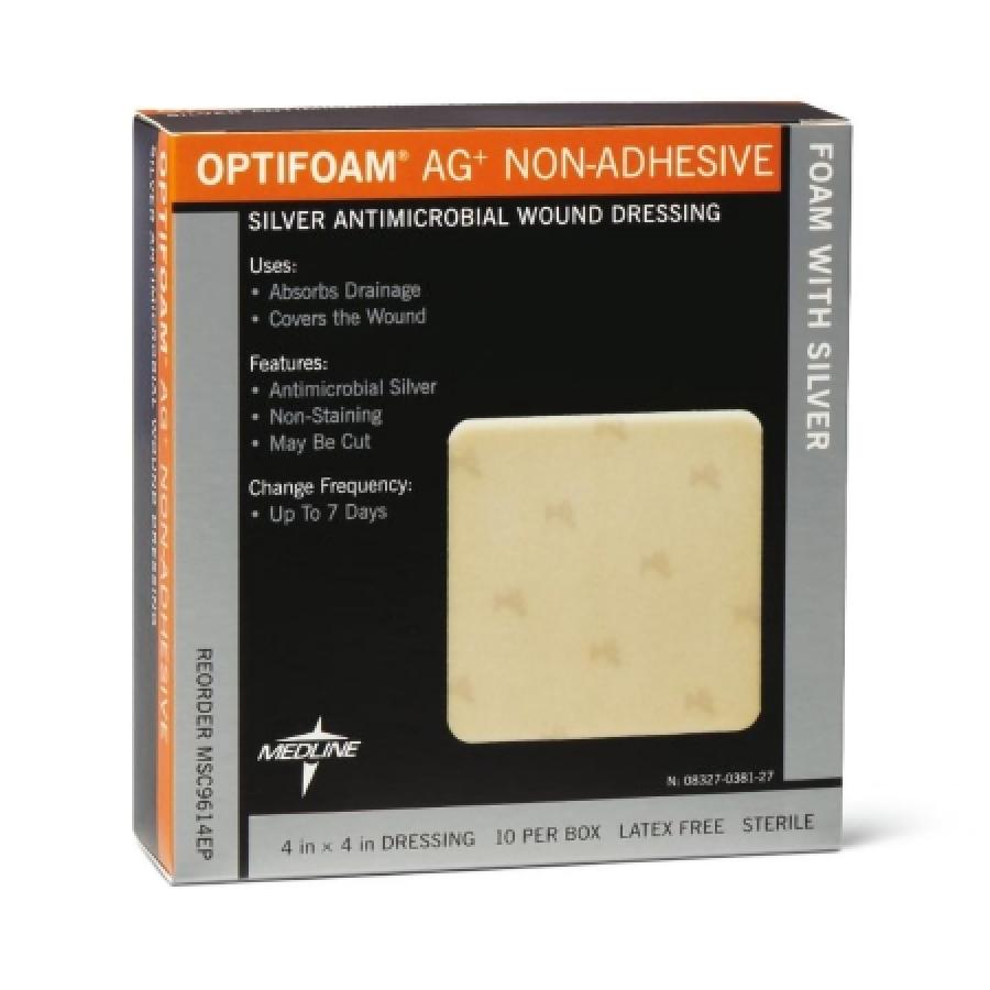 Medline Optifoam Ag+ Foam Dressing with Silver, Square, Foam, Non ...