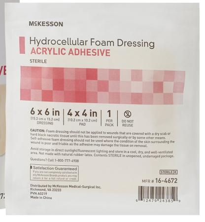 McKesson Acrylic Adhesive with Border Foam Dressings, Tan, Hydrocellular Foam, Sterile, 6 x 6 inch, 1 Count, #16-4672 McKesson Acrylic Adhesive with Border Foam Dressings, Tan, Hydrocellular Foam, Sterile, 6 x 6 inch, 1 Count, #16-4672